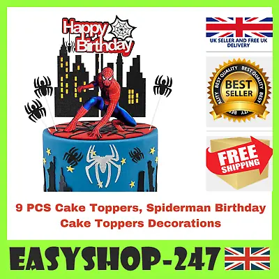 Marvel Superhero Spiderman Birthday Cake Decorations Toppers 9 PCS Fast Shipping • £6.16