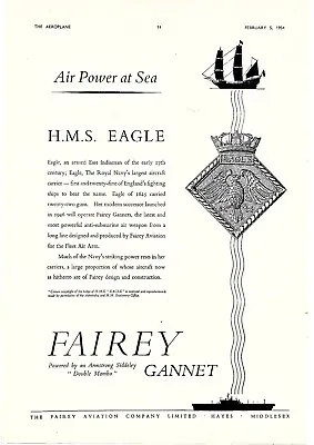 Framed Advert 11x8  Air Poweer At Sea. H.m.s Eagle - Fairey Gannet • £22.99