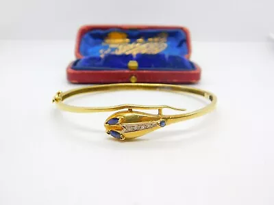 Victorian 18ct Gold Sapphire & Diamond Serpent Snake Bangle Bracelet C1890 • £895