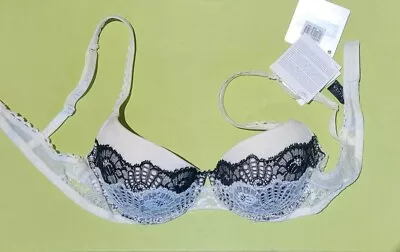 NWT MALIZIA By LA PERLA Black & White Lacy Padded Underwire Bra – Sz 34 B • $64.50