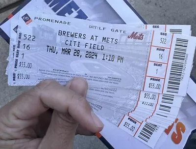 Jackson Chourio 3/28/24 MLB Debut 1st Hit Ticket Brewers At Mets 3/29/24 • $149