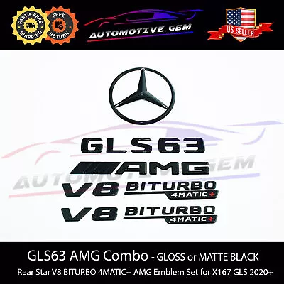 GLS63 AMG V8 BITURBO 4MATIC+ Rear Star Emblem Black Badge Combo Set X167 2020+ • $99.99