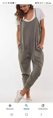 $60 • Buy Elm Size 10 Harriet Jumpsuit Khaki Stretch Jersey New Overalls 