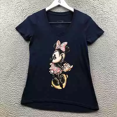 Disney Minnie Mouse T-Shirt Women's XS Short Sleeve V-Neck Graphic Navy Blue • $9.99