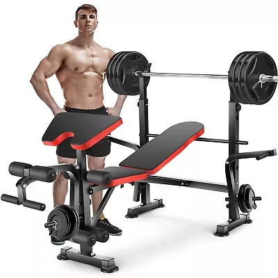600lbs 6 In 1 Adjustable Olympic Weight Bench Set Full Body Workout Heavy Duty🌟 • $159.99