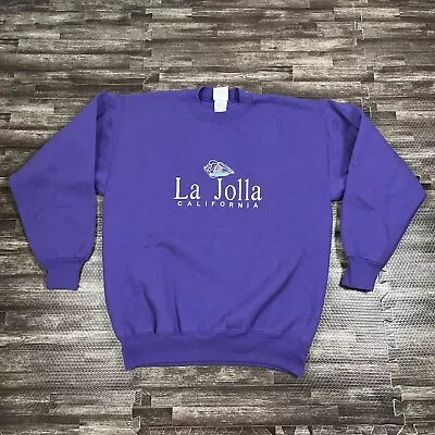 Vintage La Jolla California Embroidered Crewneck Sweatshirt Large Purple VTG 90s • $34.99