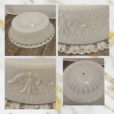 Vintage Frosted Glass Ceiling Light Shade Filigree Scroll Bows Dimpled  • $27