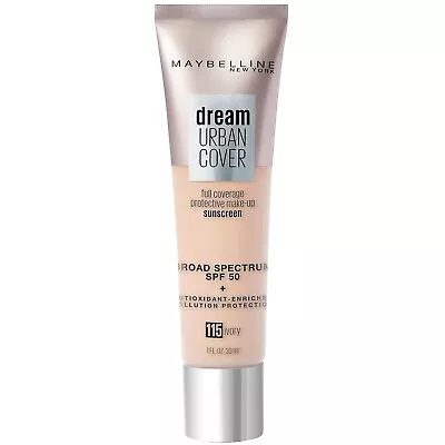 Maybelline Dream Urban Cover Flawless Coverage Foundation Makeup SPF 50 Ivory • $9.88