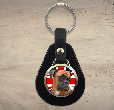 £4.99 • Buy Boxer Dog Union Jack Leather Fob Keyring Ideal Birthday Gift N457