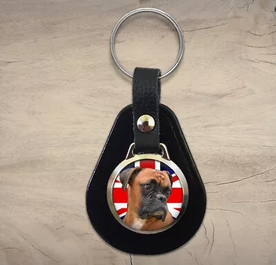 Boxer Dog Union Jack Leather Fob Keyring Ideal Birthday Gift N457 • £6.99