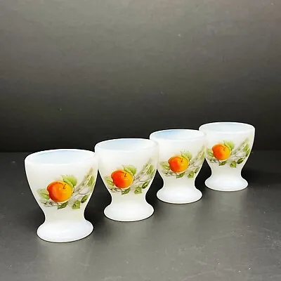 Arcopal Milk Glass Footed Egg Cups Fruits De France Design Set Of 4 Vintage  • $23.18