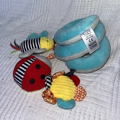 M&S Colourful Spiral Baby Soft Plush Toy - Pram Cot Car Seat Comforter - Squeaky • £11