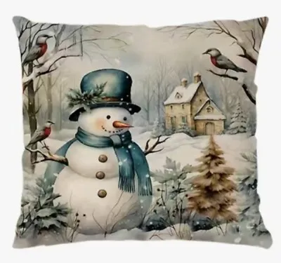 Vintage Snowman Winter Christmas Throw Pillow Cover Winter Holiday Home Decor • $15.95