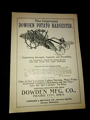 $11.99 • Buy 1905 Dowden Potato Harvester Farm Advertising - Prairie City - Iowa - Omaha