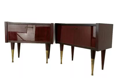 Pair Couple Vintage Nightstands End Tables Mid Century Modern Wood Retro WOW Lac • $763