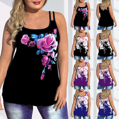 £3.69 • Buy Plus Size Women Summer Print Strappy Vest Tank T Shirt Ladies Sleeveless Tops