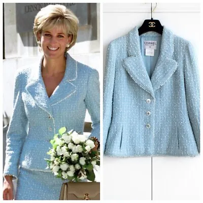 $2990 • Buy Iconic Chanel Vintage Princess Diana S/S1997 Light Blue Tweed 97P Jacket