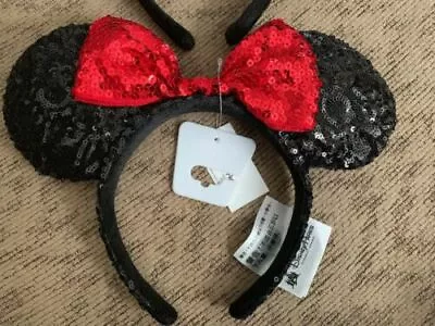 Disney Parks Minnie Mouse Ears Hat Headband Black Red Sequin Bow • $9.03