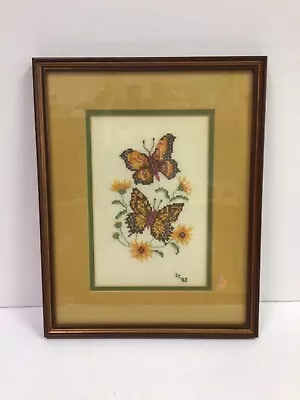 VTG Needlepoint Butterflies Professionally Framed 10 X 13 Inches • $35.95