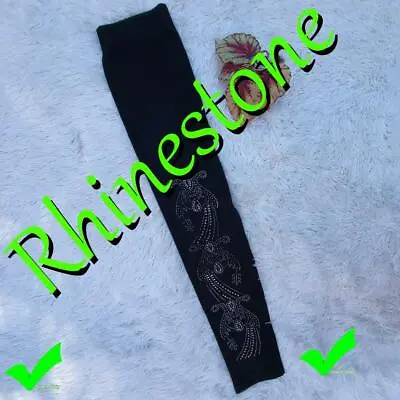 Rhinestone Pattern Leggings Christmas Solid Black Snowflake CRYSTAL BLING • $15.95