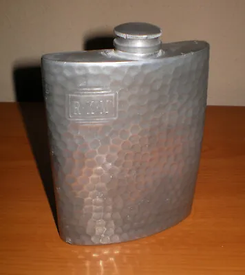 Vintage HAMMERED English Pewter Hip FLASK 4.5  Sheffield ENGLAND * Monogram KLM • $14.95