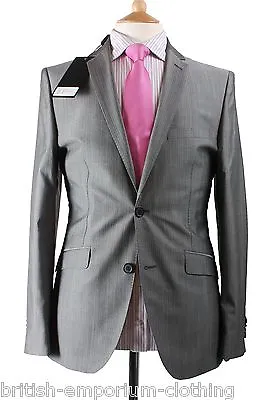 Holland Esquire Shiny Grey Narrow Twin Stripe Wool Suit UK38 EU48 NEW + TAGS • £249.99