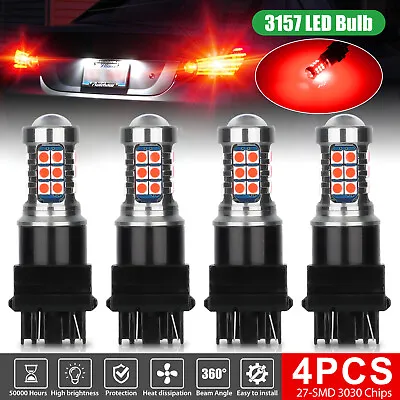 4x 3157 Red LED Bright Strobe Flash Blinking Brake Stop Tail Parking Light Bulbs • $10.98