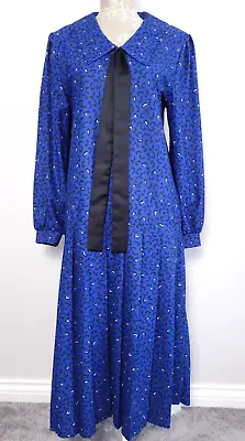 Vintage St Michael Dress Size 12 Maxi Long Sleeve Stretch Lightweight Blue • $18.66