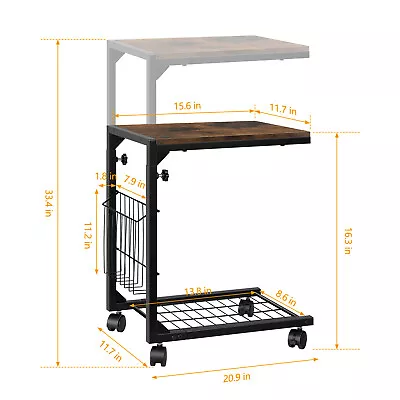 C Shaped Side Table Height Adjustable Sofa End Table Laptop Table Wheels Bedroom • $24.49