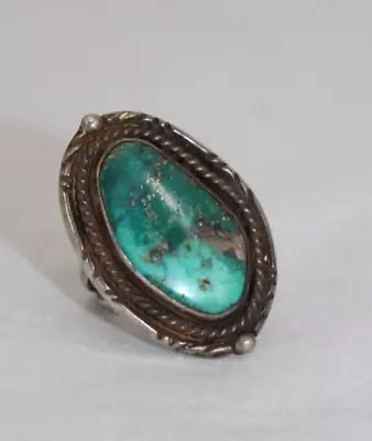 Vintage Native American Ring 9.5 Sterling Silver Blue Oval Turquoise Filigree • $100