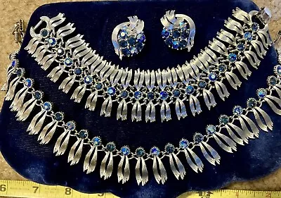 Vintage Sapphire Rhinestone Silver Tone Lisner Jewelry Set • $94