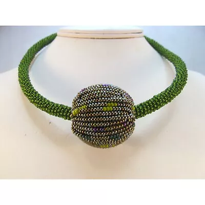 Peyote Stitch Rope Green Beaded Ball Choker Necklace • $45