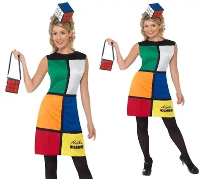 80's Rubiks Cube Costume Ladies Fancy Dress Retro Womens Outfit 8 - 18 • £29.99