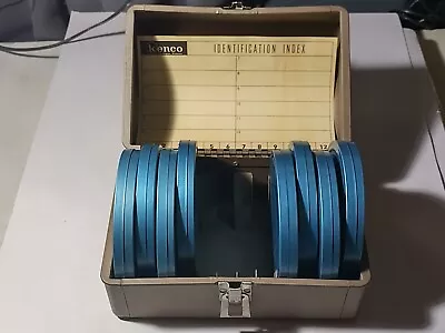 8 Compco Corp 8mm 200ft Blue Metal Film Reels W/Metal Carrying Case • $69