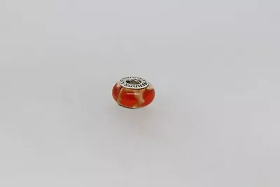 Pandora Retired Clear Murano Glass Bead With Orange Hearts - 790664 • £14.60