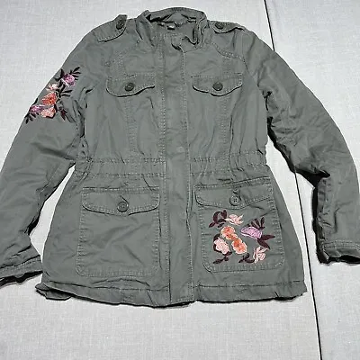 $15 • Buy Jou Jou Embroidered Utility Jacket GIRLS L Olive Green Floral