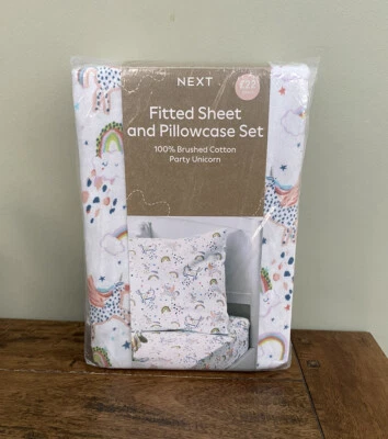 £16.99 • Buy NEXT Party Unicorn Fitted Sheet & Pillowcase Set SINGLE 100% Cotton Rainbow BNIP