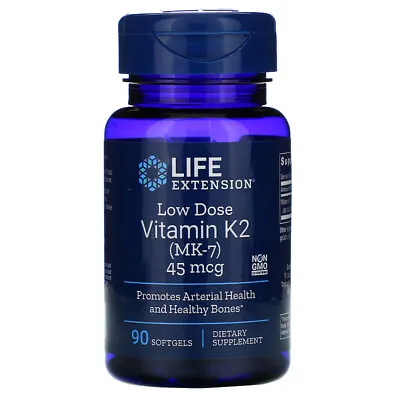$13.25 • Buy Vitamin K2 (Mk-7) 45 Mcg 90 Gels (Low Dose) Menaquinone-7 Life Extension 