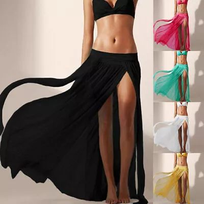 Womens Long Maxi Wrap Skirt Dress Sarong Swimsuit Bikini Cover Up Swimwear Beach • $18.66