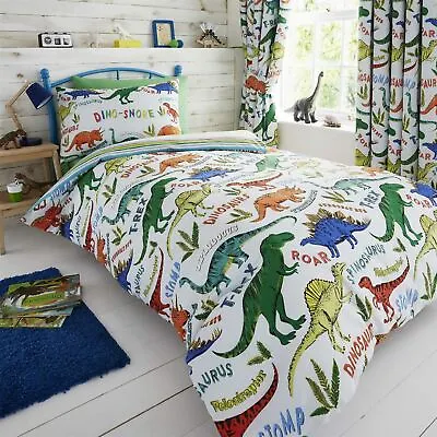 HLC Boys Girls Dinosaur Park Jurassic Green Reversible Duvet Cover Curtains • £12.99