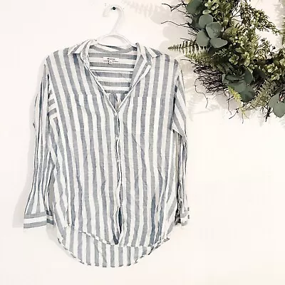 Madewell Womens Size XS Blue White Striped Blouse Button Front 100% Cotton • $11