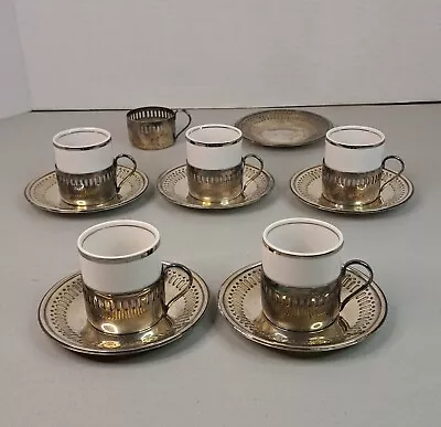 Set Of 5 Vintage Bellini Espresso Cup Brazil Veracruz Porcelain Silverplate  • $24.99