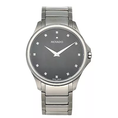 Movado Masino 77.1.14.1581 Black Diamond Dial Steel 39 Mm Quartz Men's Watch • $389