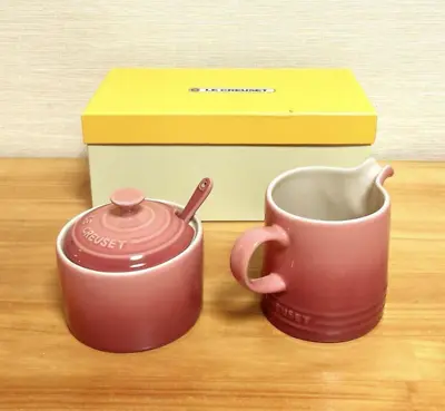 Le Creuset Sugar Pot & Milk Jug Set With Spoon Rose Quartz Pink Stoneware • £125.25