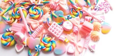10pc/20pc/50pc Pink Bow & Fake Candy Kawaii Cabochons Decoden Craft Supplies • £3.99
