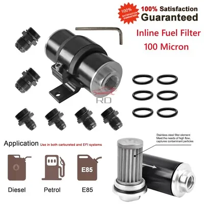 High Flow Universal Inline Fuel Filter 100 Micron Cleanable AN6 AN8 AN10 Adapter • $28.88