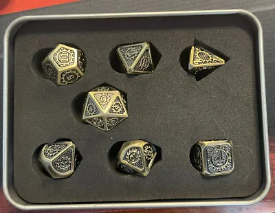 7pcs Polyhedral Metal  Dice Set - Gold Gear Theme/Color - D4 Through D20 - DND • $12.50