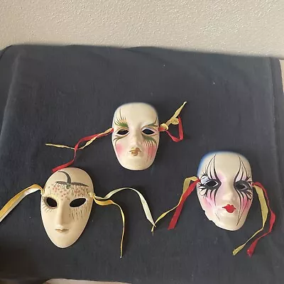 Vintage Mini Masquerade Mardi Gras Porcelain Masks Set Of 3 • $12