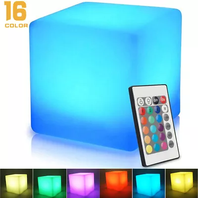 LED Cube Night Light RGB 16 Color Table Desk Beside Lamp Rechargeable + Remote • $51.31
