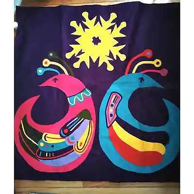 Vintage 60s RARE MCM Mid Century MOD Felt Bird Whimsy Wall Art Tapestry 48x48in • $140